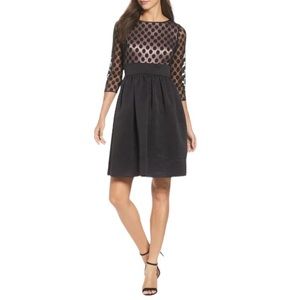 Eliza J Women’s Dot Mesh Bodice Fit‎ And Flare Dress Black Cocktail Dress Sz 16